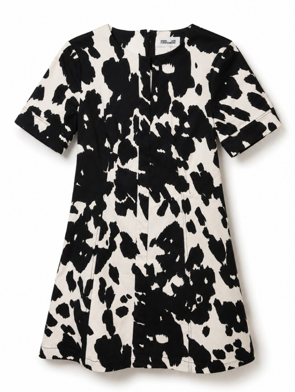 DVF Black & White Print Short Sleeve Shift Dress